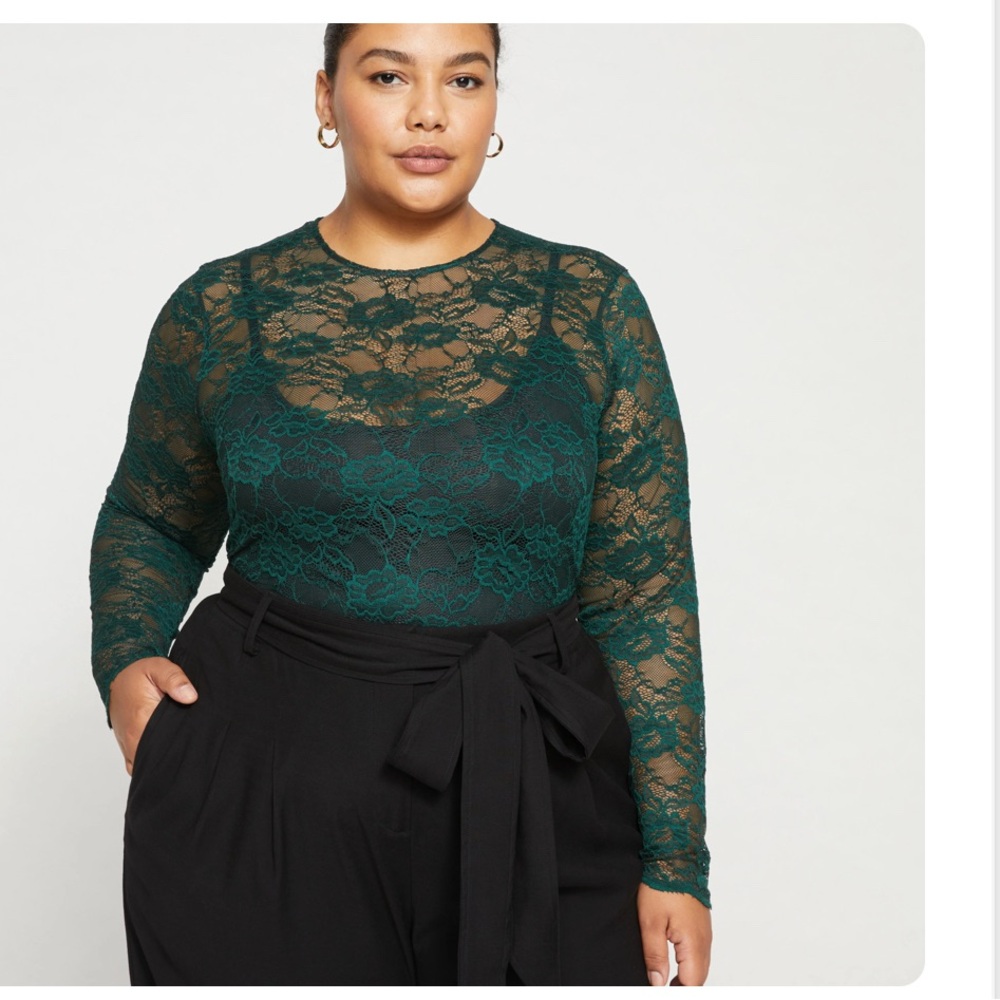 Universal Standard Green Lace Long Sleeve Blouse